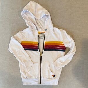 Aviator Nation full zip hoodie with sunset colored stripes (unisex)